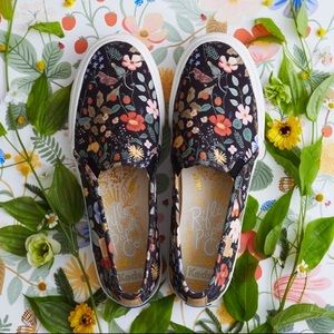 NWOT Keds X Rifle Paper Co Strawberry Fields Black Double Decker Slip On